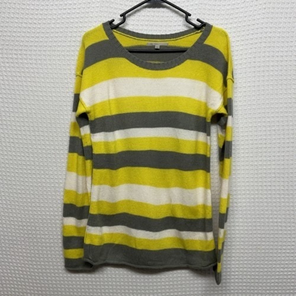 Gap‎ Gray/Yellow Striped Long Sleeve CrewNeck Sweater Pullover Women M China
